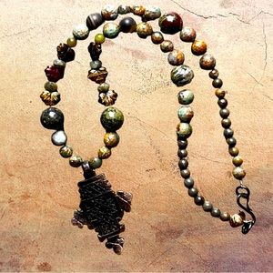 New “antiqued” pendant + gemstone beads S-clasp by Susan A Ray, jewelry designer